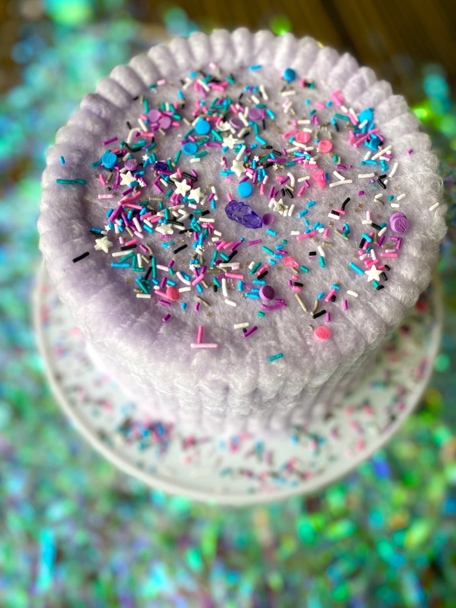 Close-up of a single flavor cotton candy cake